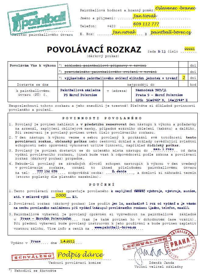 Zobrazit detail výrobku Dárkový poukaz na paintball 1000,- Zobrazit detail výrobku Dárkový poukaz na paintball 1000,-