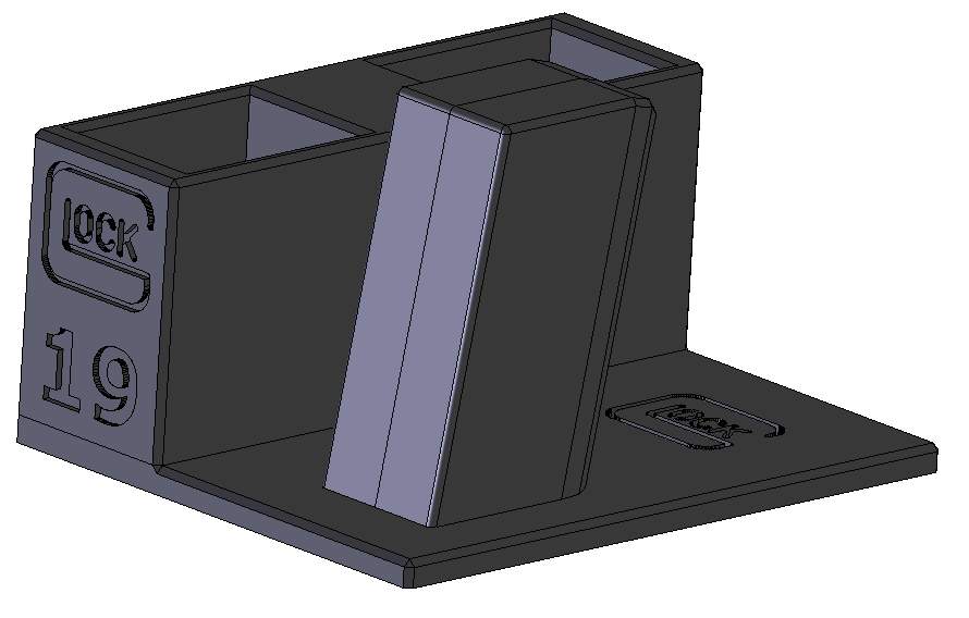 Stojánek do trezoru na Glock 19 a 2 zásobníky